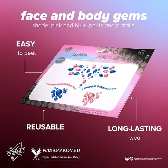 New 4pc Harley Quinn Face Gems Toxic Love / Pouts & Pigtails By Lottie London - Picture 4 of 17